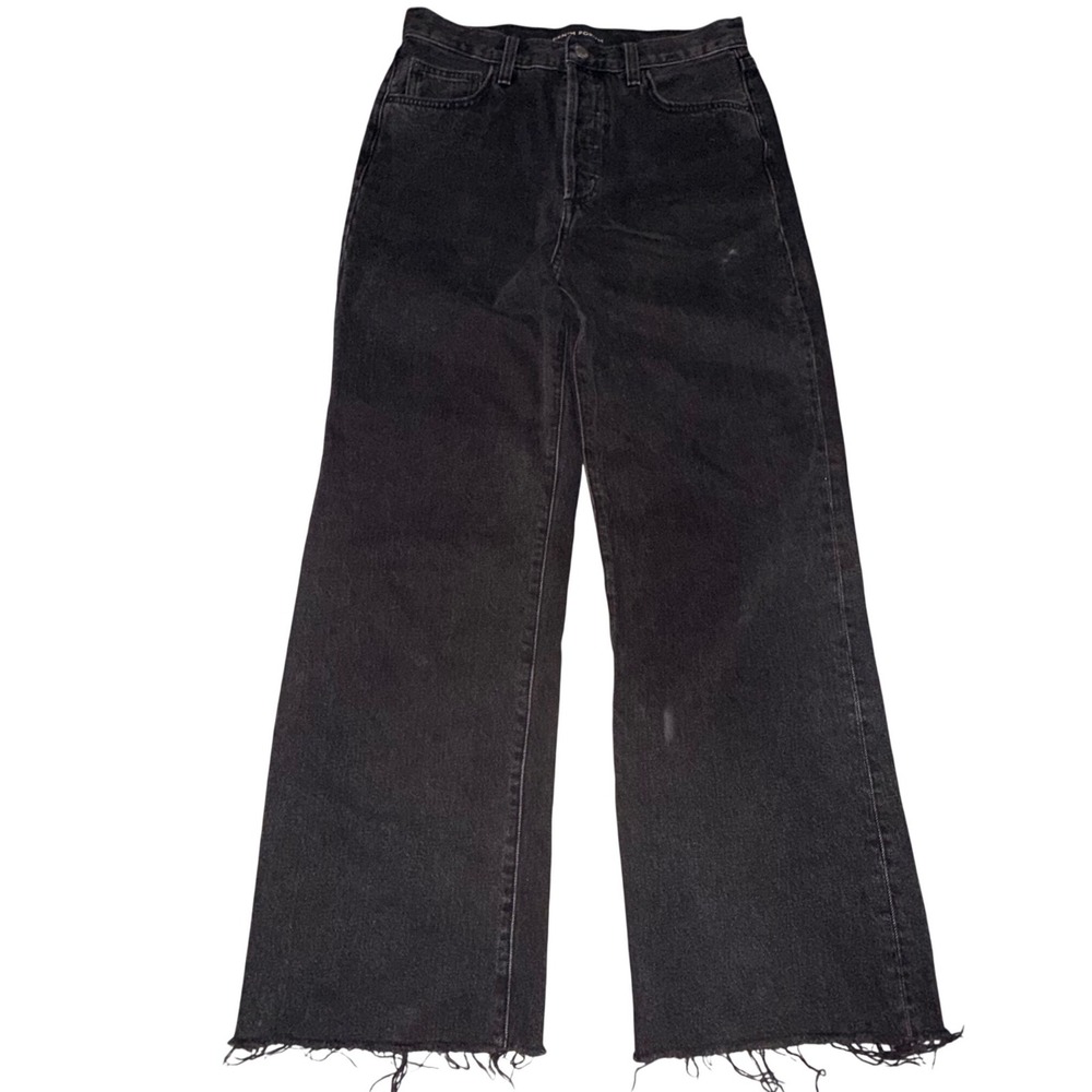 Denim Forum Farrah Jeans 26 Black High Rise Wide Leg Raw Hem Grunge Aritzia